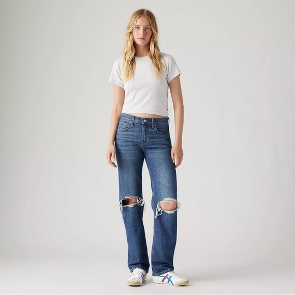 Levis | Low Pro Straight Denim Jeans Size 29/8 Midwash Distressed Knees 90s Y2k - Picture 1 of 11